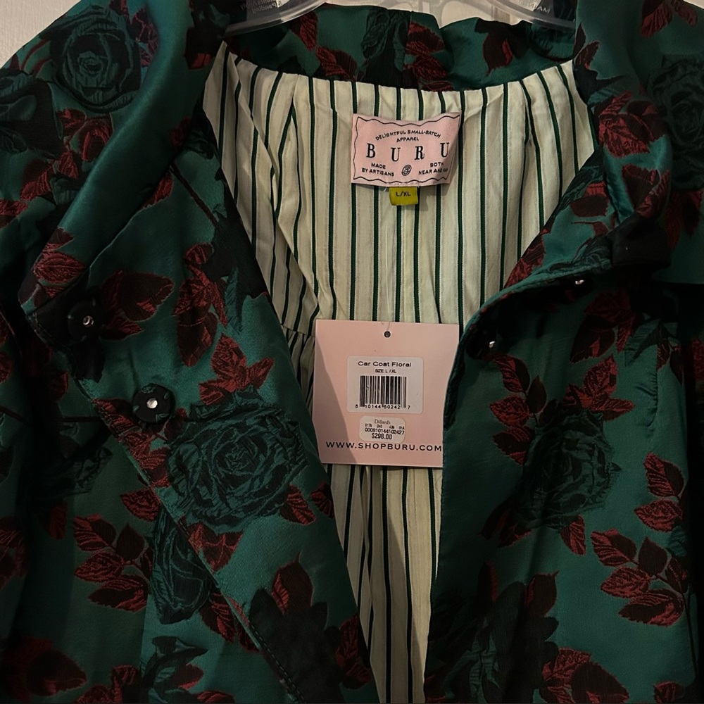 🆕 Buru Floral Print Oversized Point Collar 3/4 Sleeve Side Pocket Car Coat - Picture 5 of 10